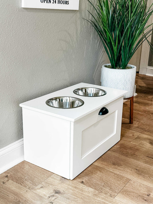 Two Bowl Extra Large Size Elevated Dog Feeder in White 18"